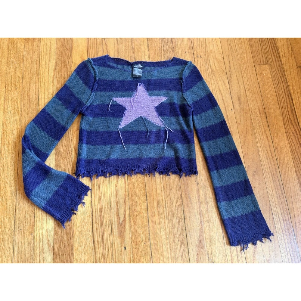 Hot Topic Teal & Navy Stripe Star Crop Girls Sweater Sz Large